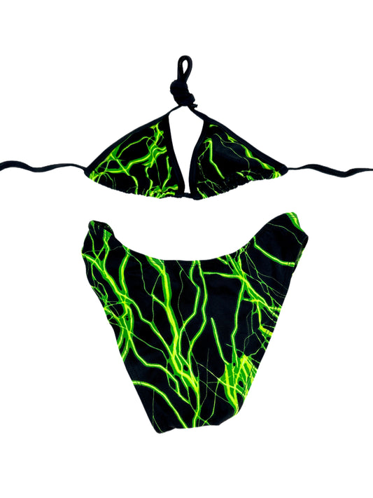 SMALL- Green Lightning Triangle Top & Hi-Lo Bottoms