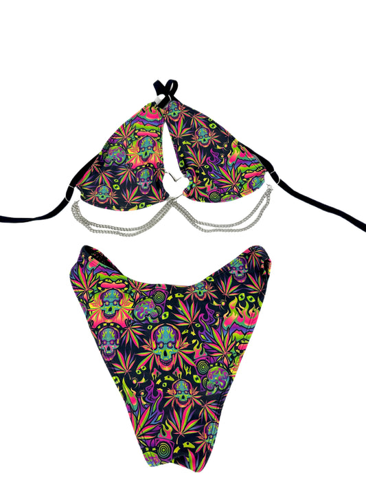SMALL- Psychedelic Madness Lacey Top & Hi-Lo Bottoms